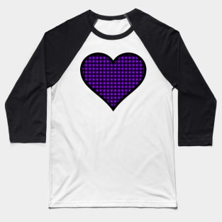 Purple and Black Gingham Heart Baseball T-Shirt